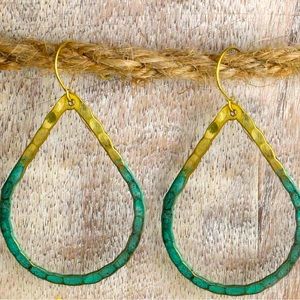 “Glamour” Gold and Green Dipped Teardrop Earrings